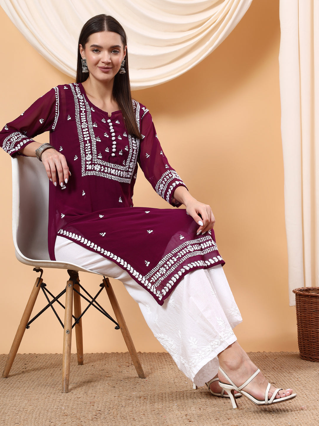 Wafa Chikankari Sheer Georgette Straight Kurta