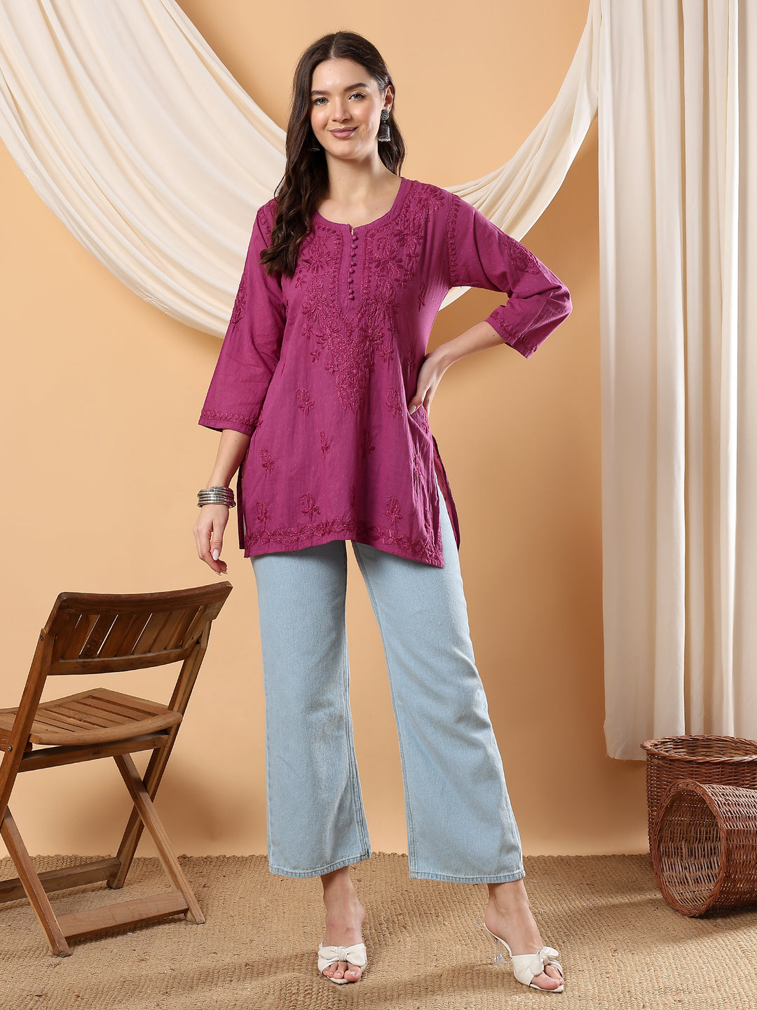 Adya Chikankari Short Dyed Kurti