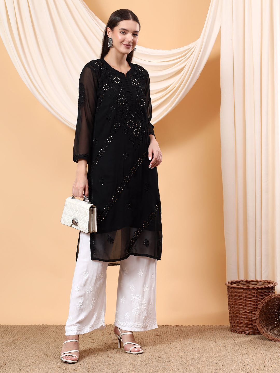 Noor Chikankari Mukaish Straight Kurta