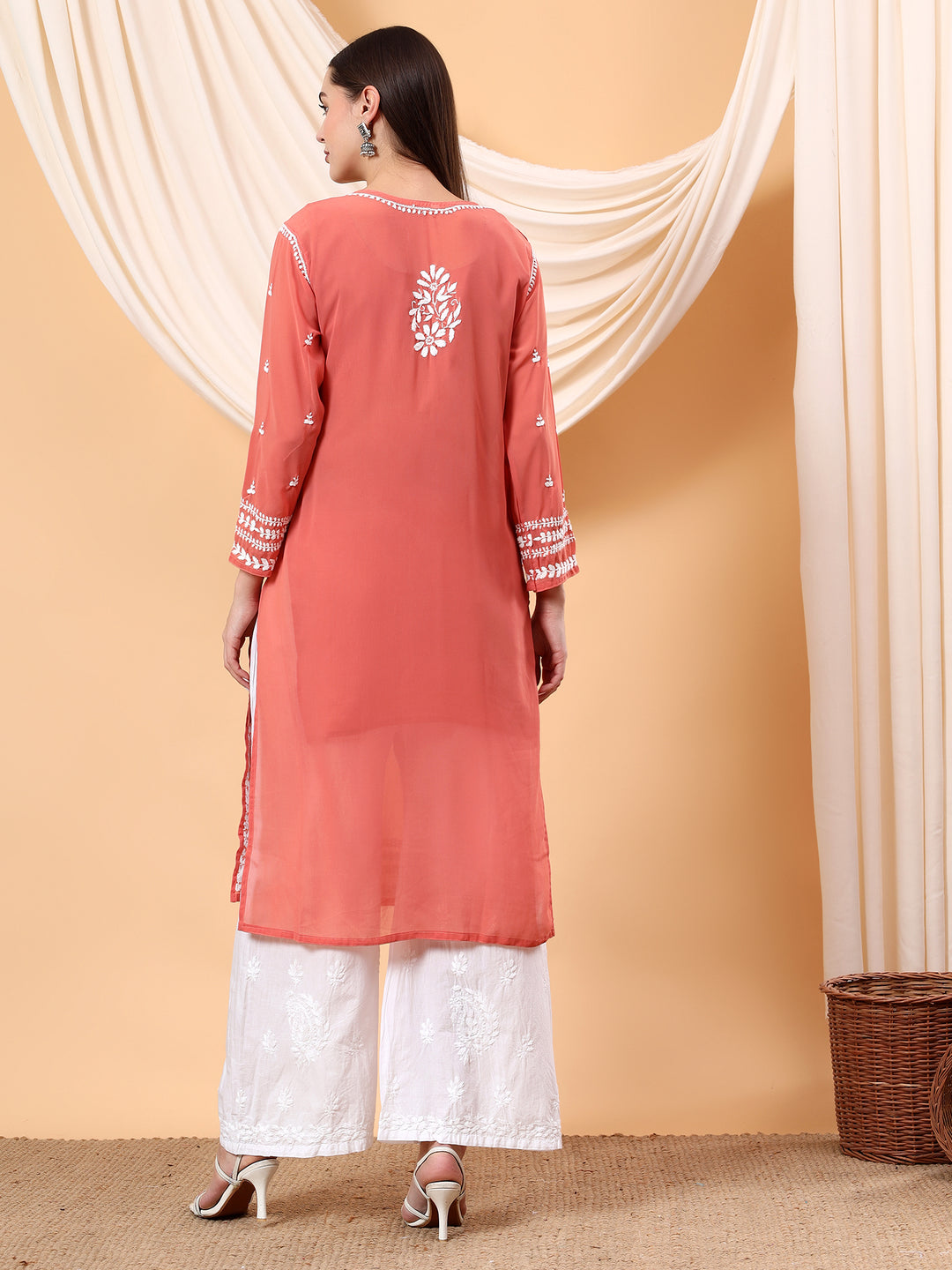 Wafa Chikankari Sheer Georgette Straight Kurta