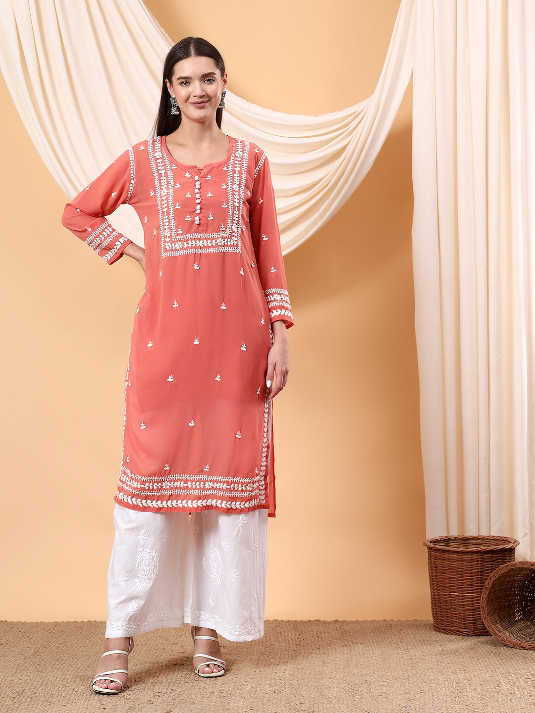 Wafa Chikankari Sheer Georgette Straight Kurta