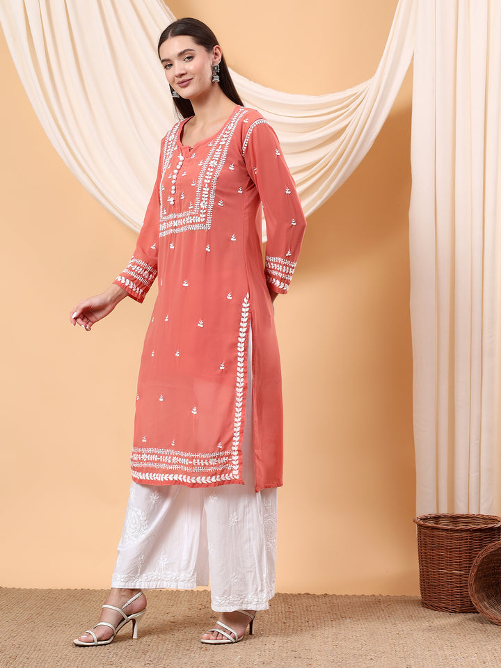 Wafa Chikankari Sheer Georgette Straight Kurta