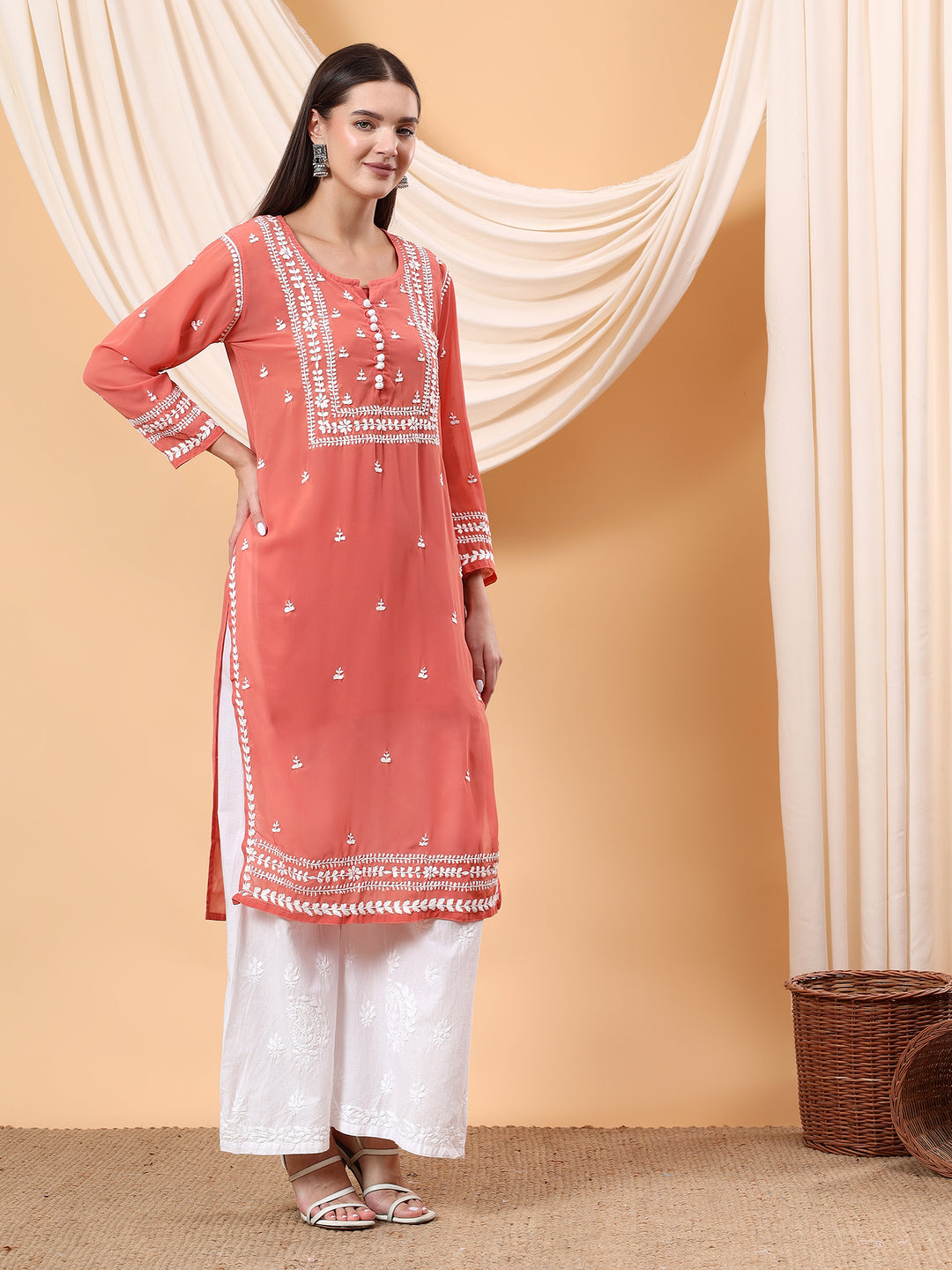 Wafa Chikankari Sheer Georgette Straight Kurta