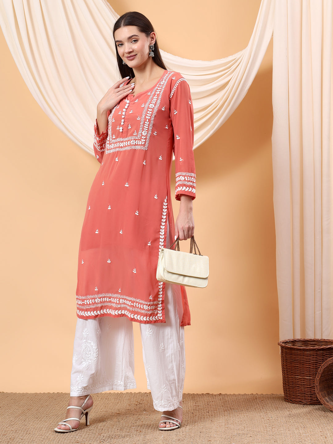 Wafa Chikankari Sheer Georgette Straight Kurta