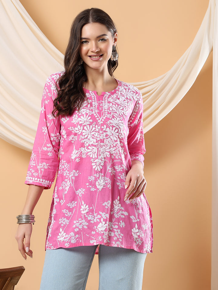 Zeba Chikankari Mulmul Short Kurti