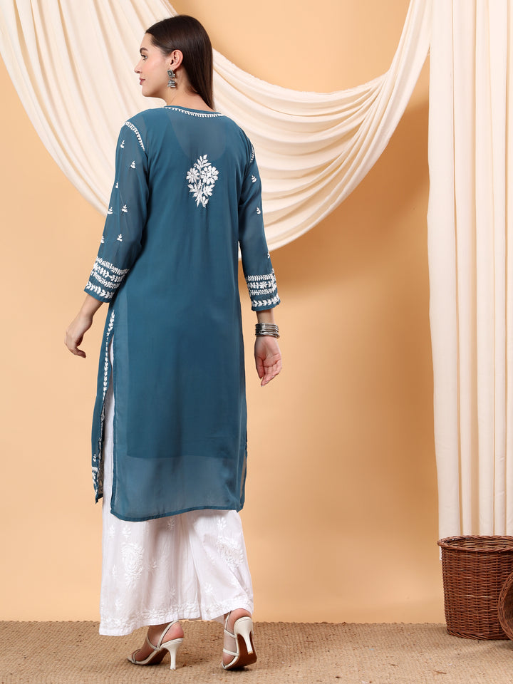 Wafa Chikankari Sheer Georgette Straight Kurta