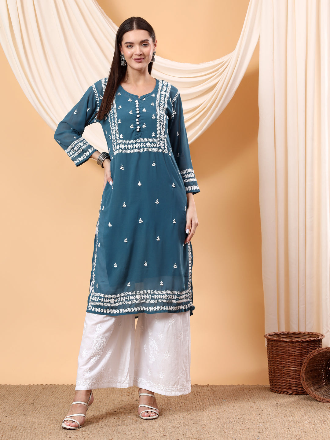 Wafa Chikankari Sheer Georgette Straight Kurta