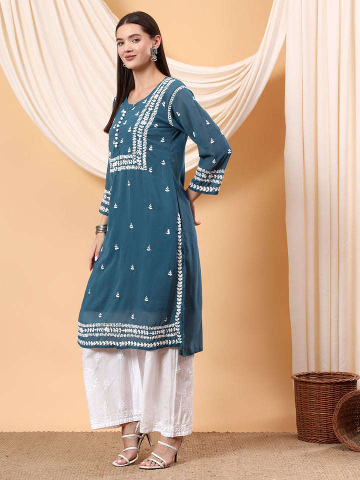 Wafa Chikankari Sheer Georgette Straight Kurta