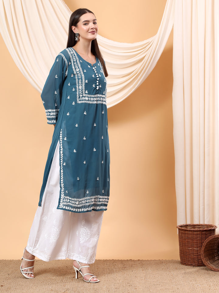 Wafa Chikankari Sheer Georgette Straight Kurta