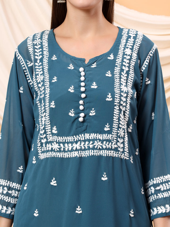 Wafa Chikankari Sheer Georgette Straight Kurta