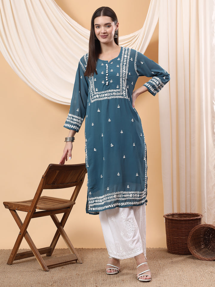 Wafa Chikankari Sheer Georgette Straight Kurta