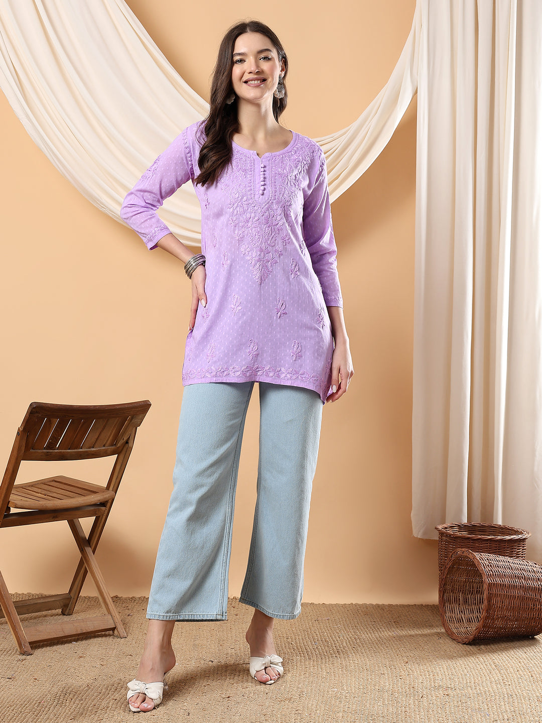 Adya Chikankari Short Dyed Kurti