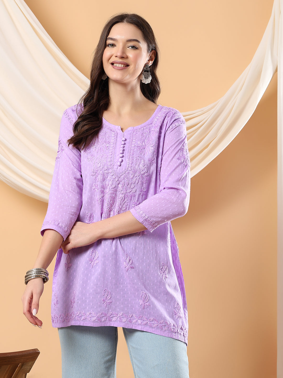 Adya Chikankari Short Dyed Kurti