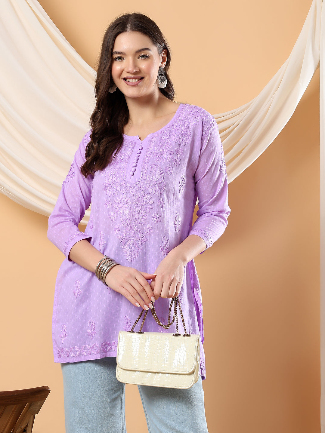 Adya Chikankari Short Dyed Kurti