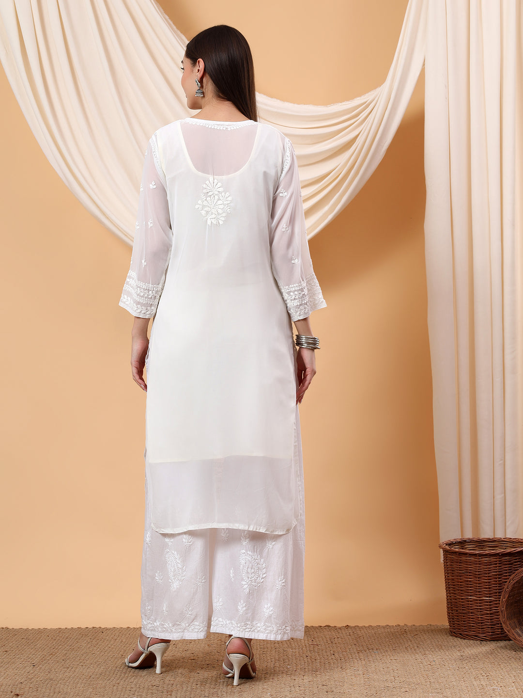 Wafa Chikankari Sheer Georgette Straight Kurta