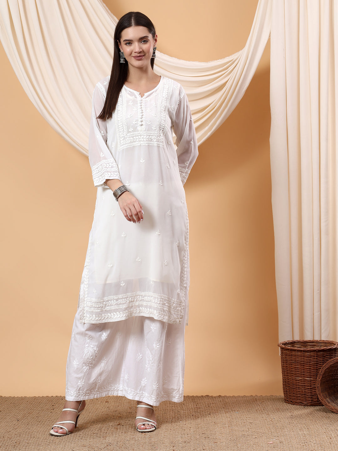 Wafa Chikankari Sheer Georgette Straight Kurta