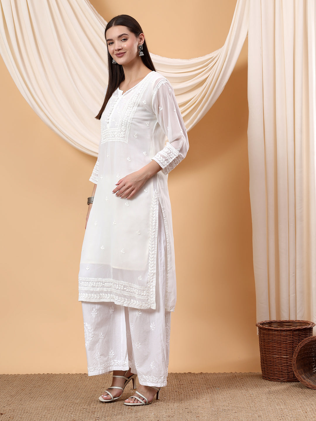 Wafa Chikankari Sheer Georgette Straight Kurta