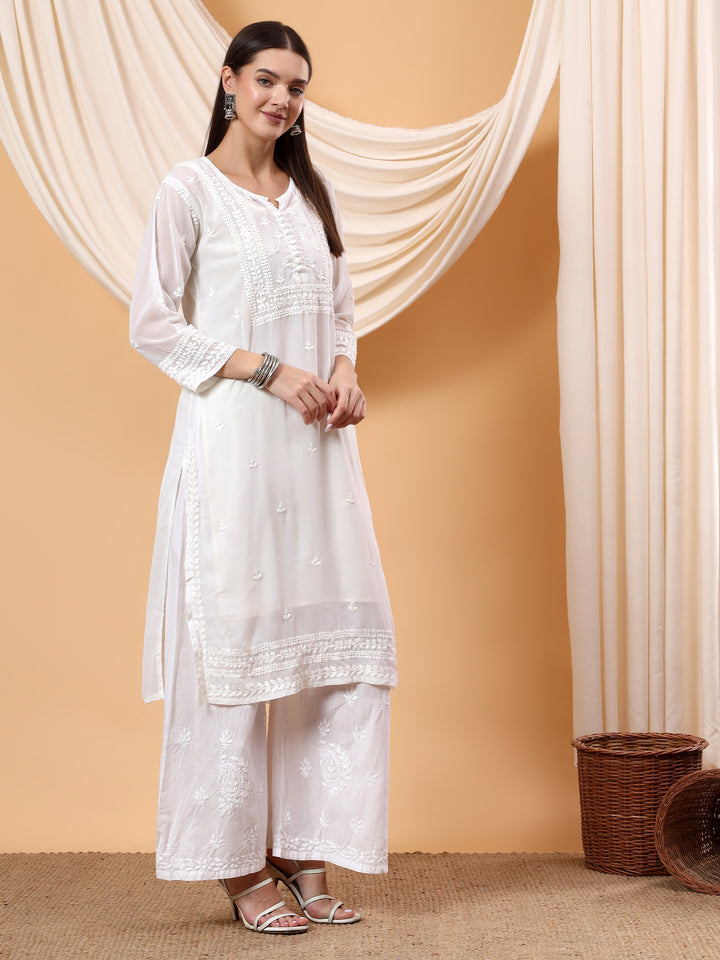 Wafa Chikankari Sheer Georgette Straight Kurta