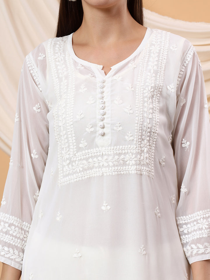 Wafa Chikankari Sheer Georgette Straight Kurta