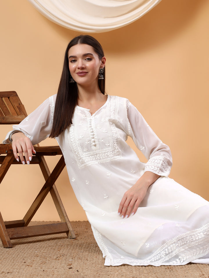 Wafa Chikankari Sheer Georgette Straight Kurta