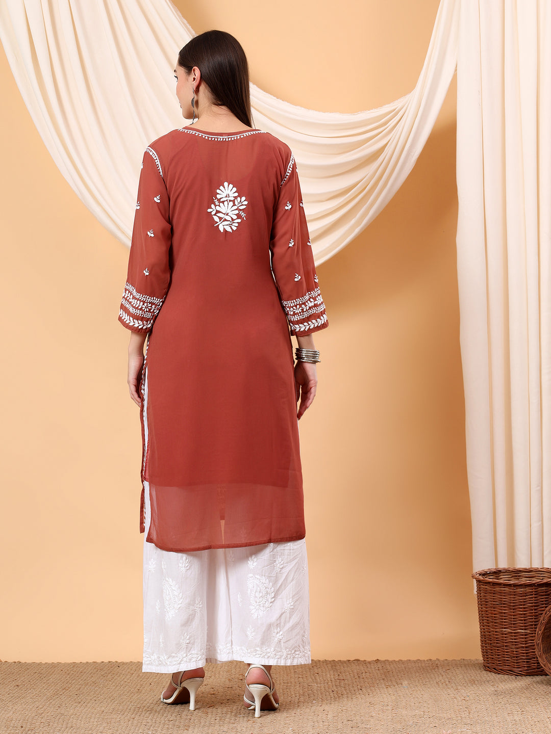 Wafa Chikankari Sheer Georgette Straight Kurta