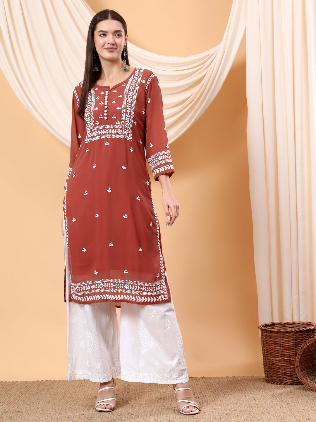 Wafa Chikankari Sheer Georgette Straight Kurta