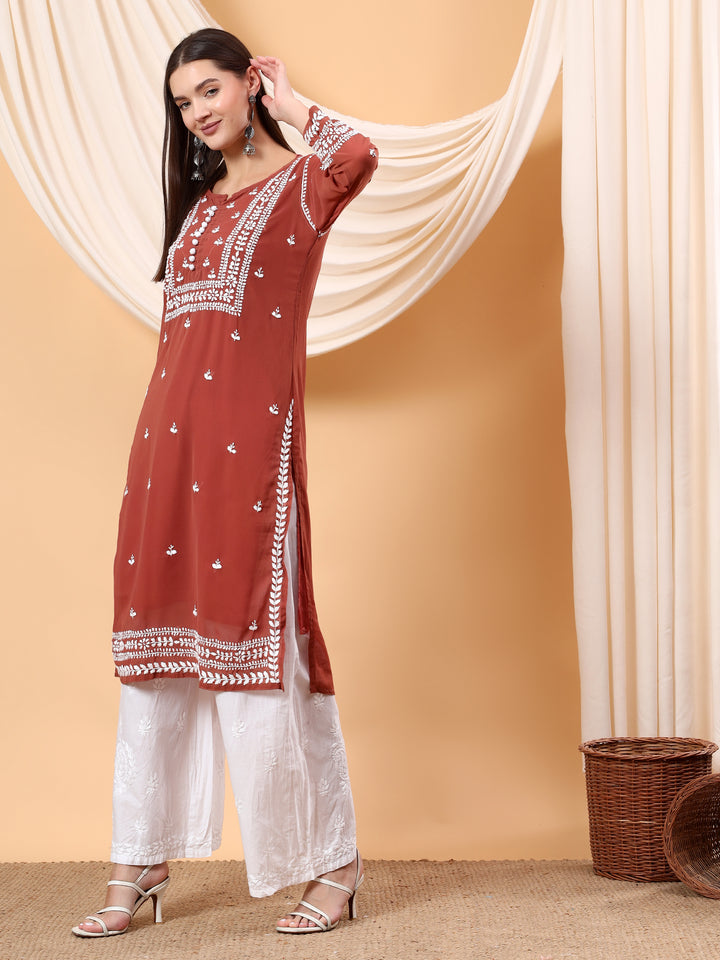 Wafa Chikankari Sheer Georgette Straight Kurta