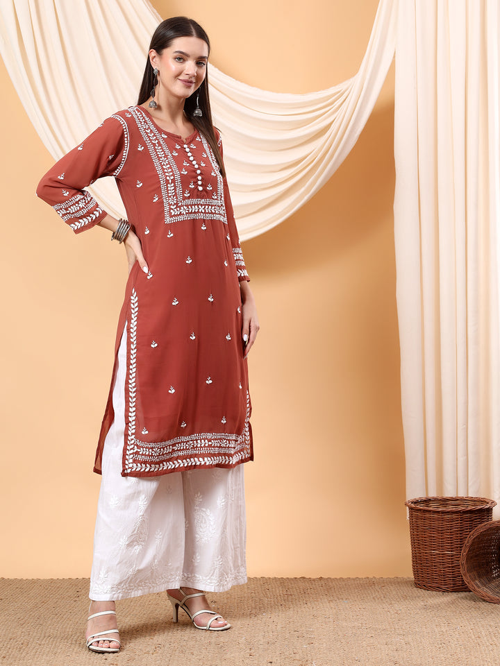 Wafa Chikankari Sheer Georgette Straight Kurta