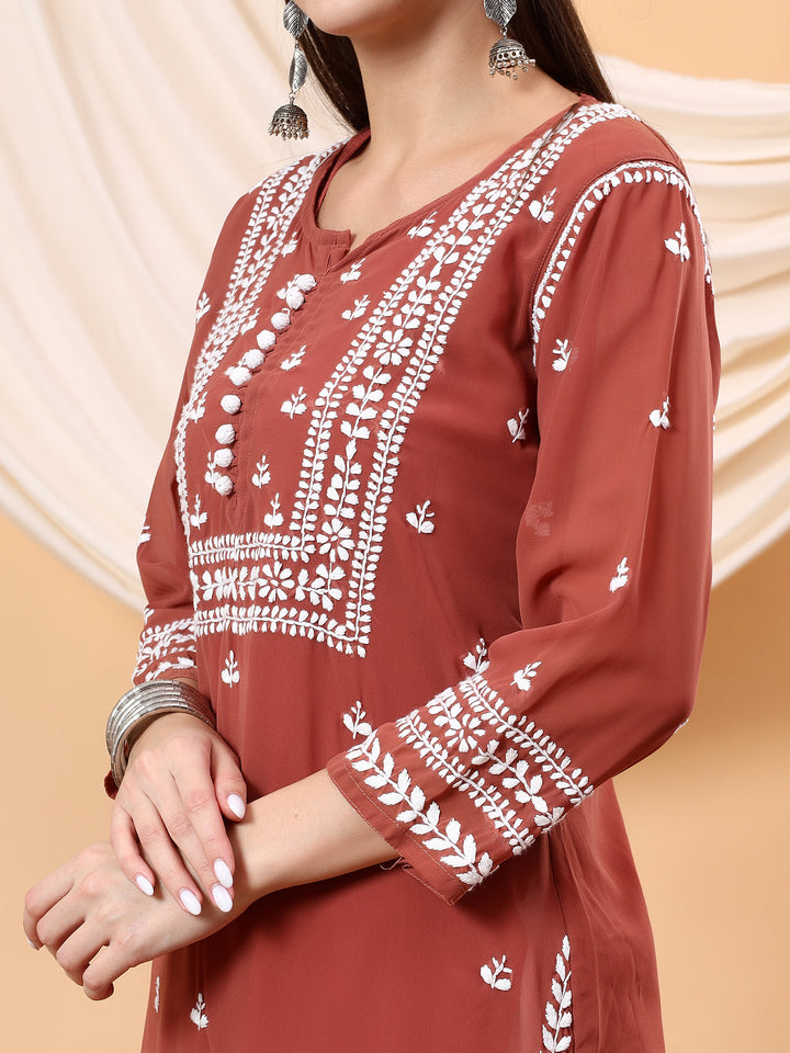 Wafa Chikankari Sheer Georgette Straight Kurta