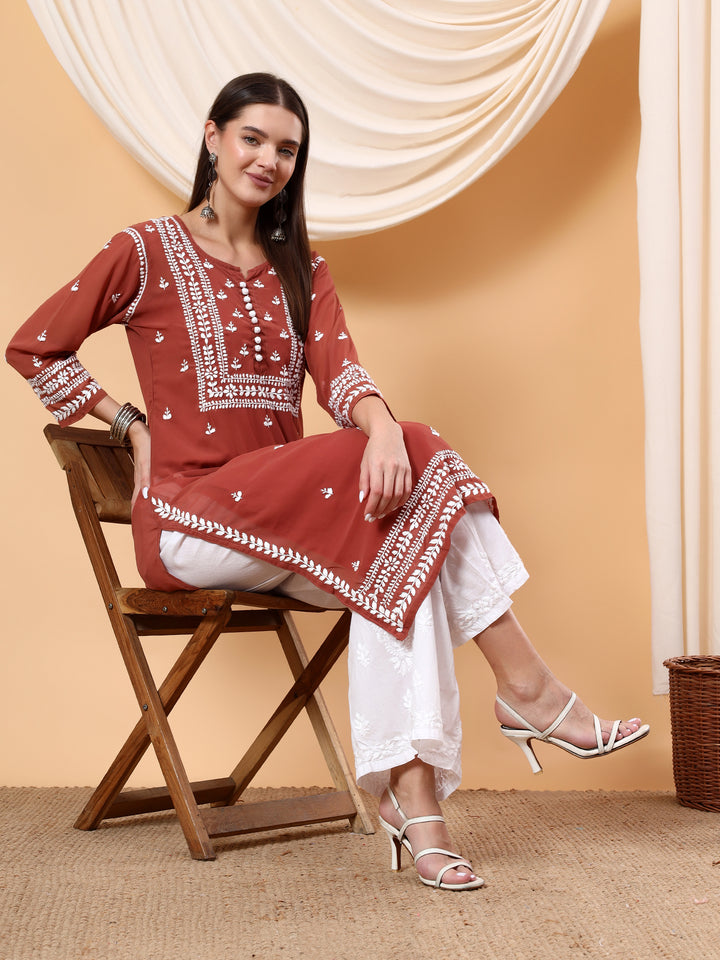 Wafa Chikankari Sheer Georgette Straight Kurta