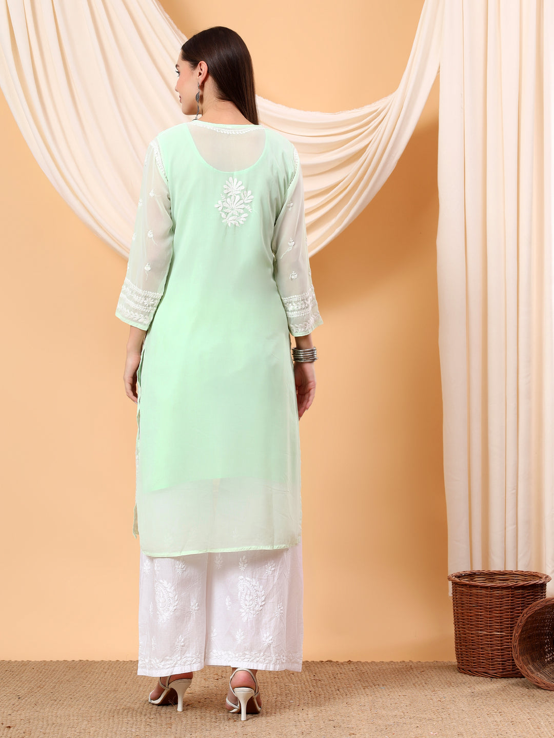 Wafa Chikankari Sheer Georgette Straight Kurta