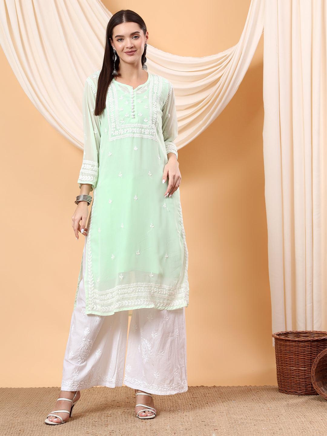 Wafa Chikankari Sheer Georgette Straight Kurta