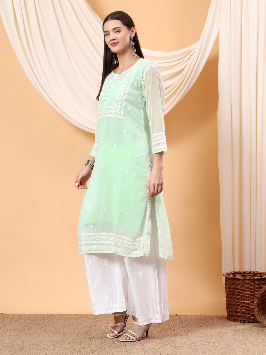 Wafa Chikankari Sheer Georgette Straight Kurta