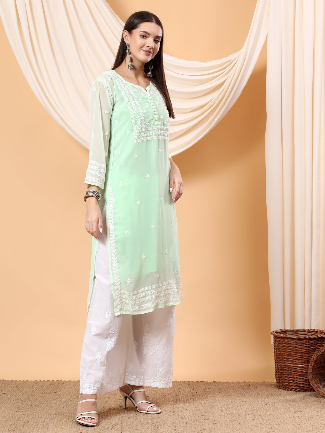 Wafa Chikankari Sheer Georgette Straight Kurta