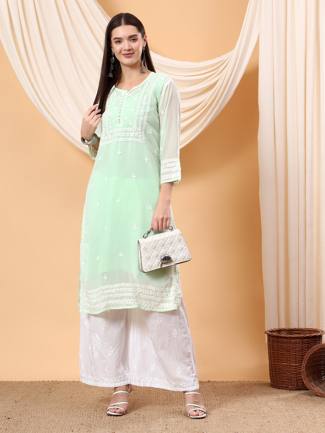 Wafa Chikankari Sheer Georgette Straight Kurta