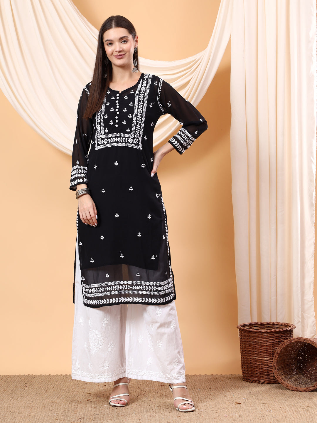 Wafa Chikankari Sheer Georgette Straight Kurta