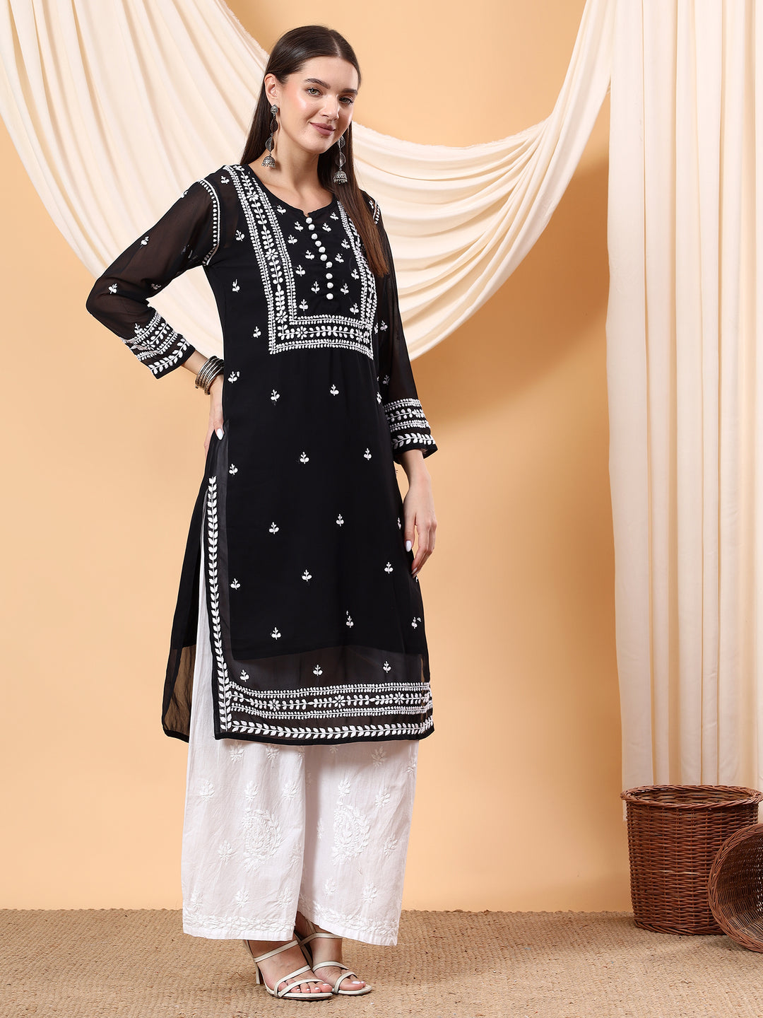 Wafa Chikankari Sheer Georgette Straight Kurta