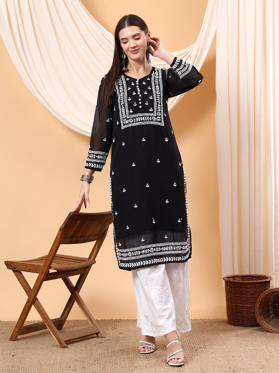 Wafa Chikankari Sheer Georgette Straight Kurta