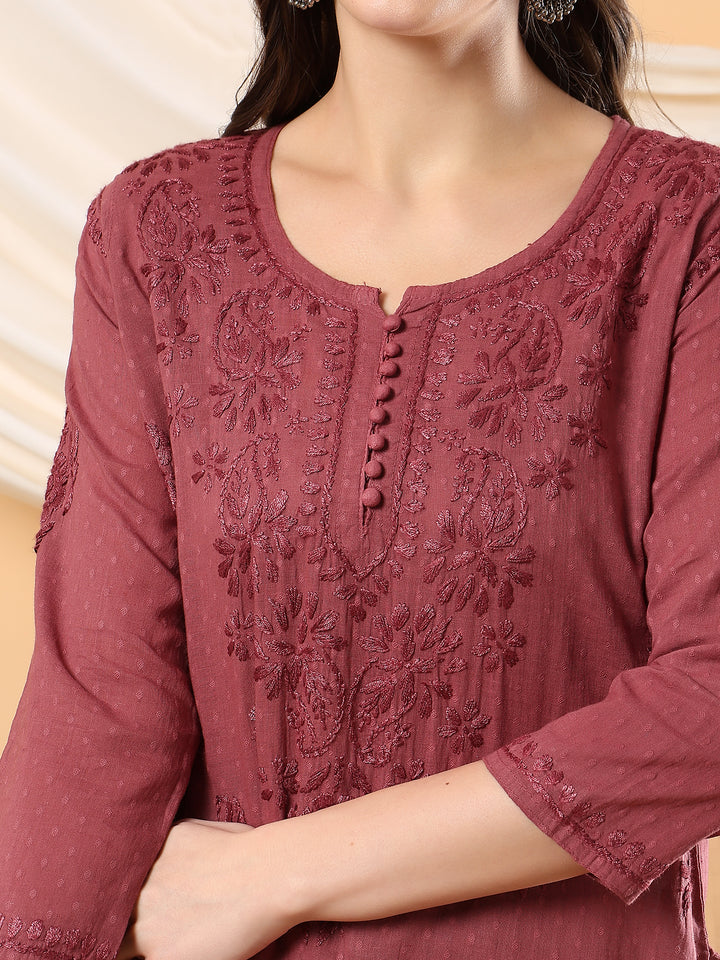 Adya Chikankari Short Dyed Kurti