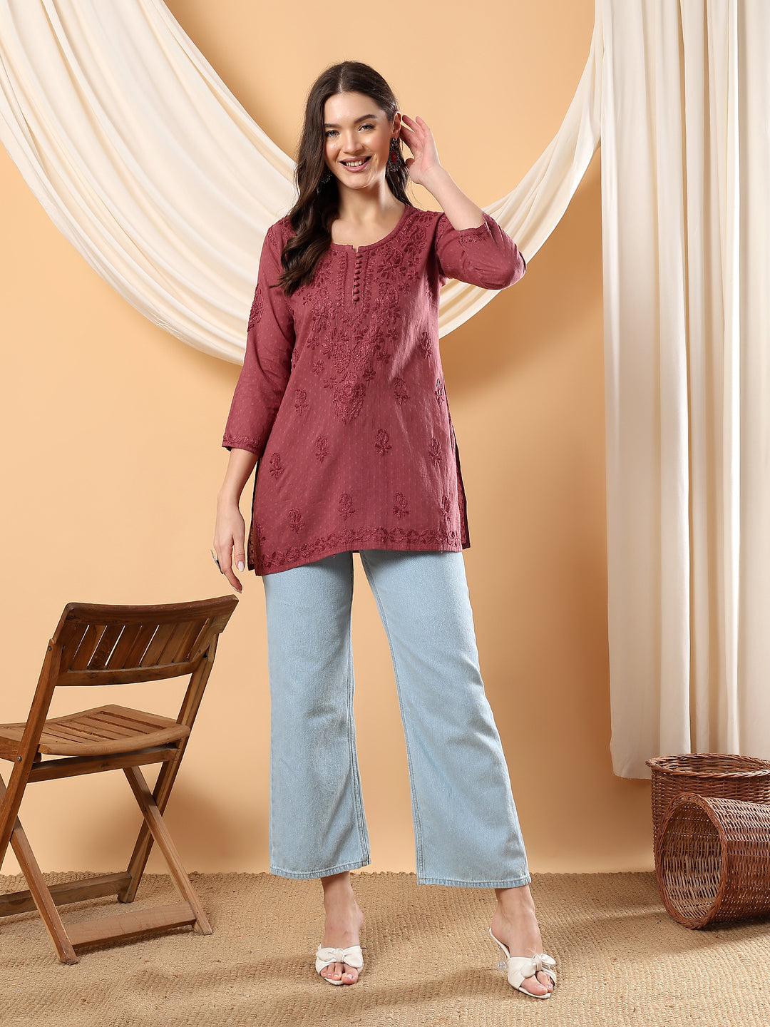 Adya Chikankari Short Dyed Kurti