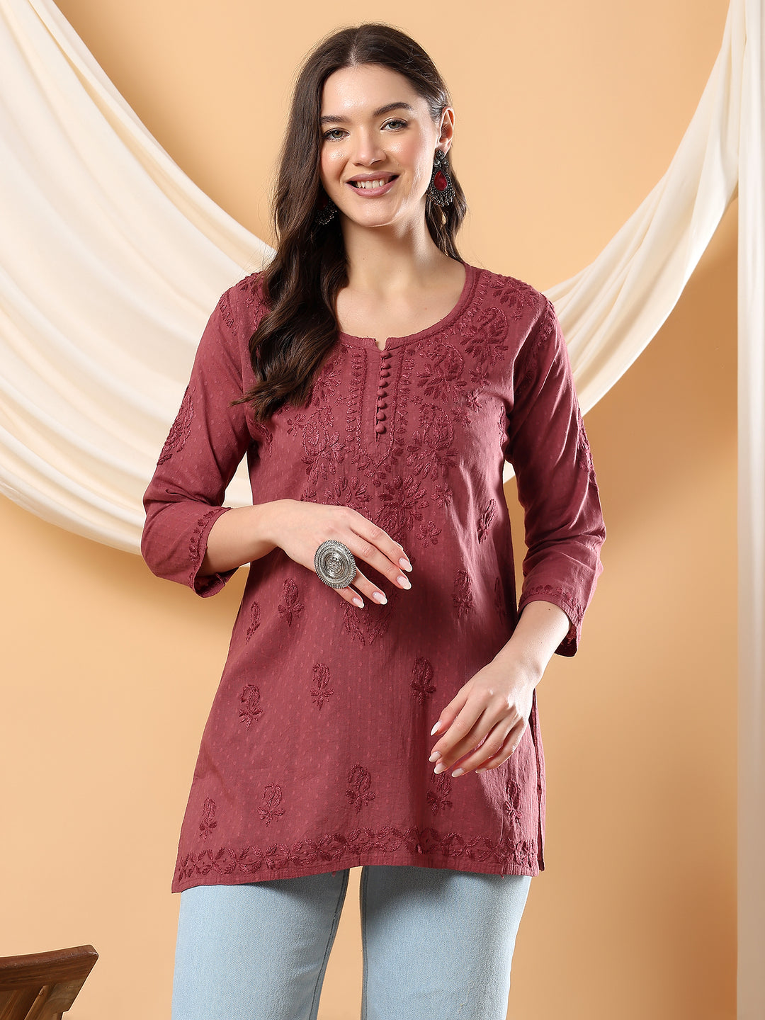 Adya Chikankari Short Dyed Kurti