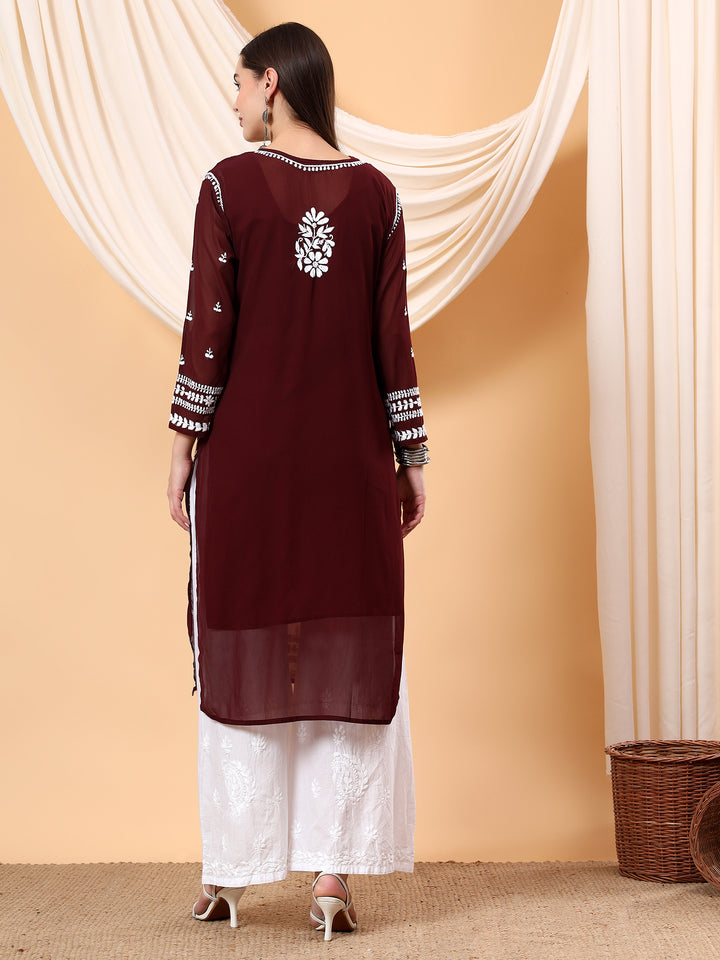 Wafa Chikankari Sheer Georgette Straight Kurta