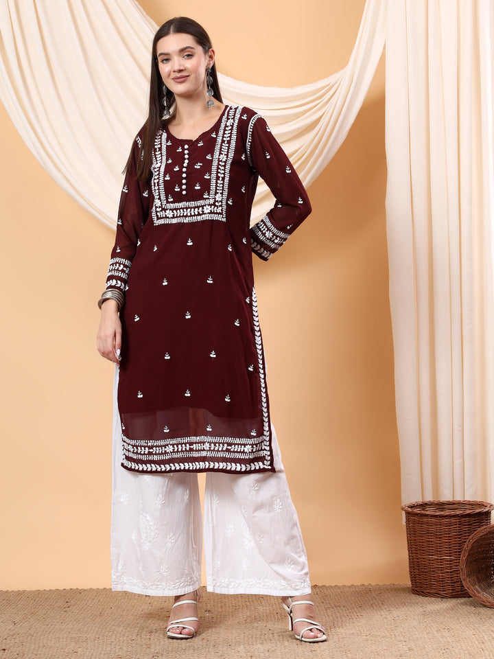 Wafa Chikankari Sheer Georgette Straight Kurta