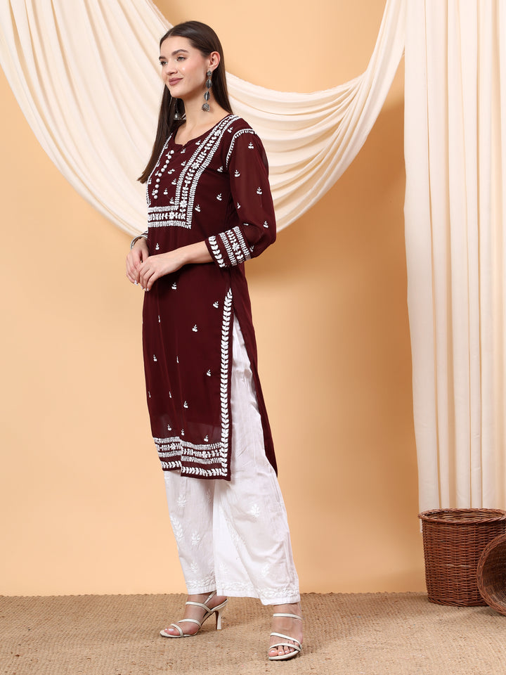 Wafa Chikankari Sheer Georgette Straight Kurta