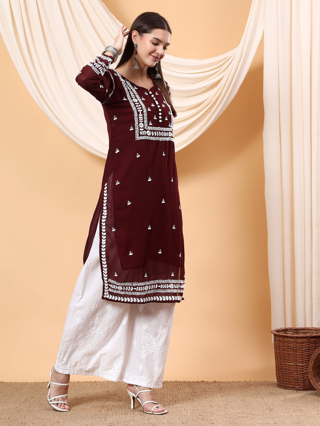 Wafa Chikankari Sheer Georgette Straight Kurta