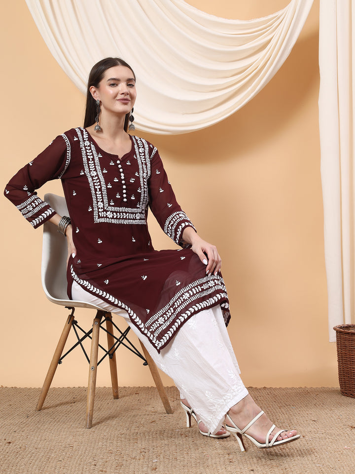 Wafa Chikankari Sheer Georgette Straight Kurta