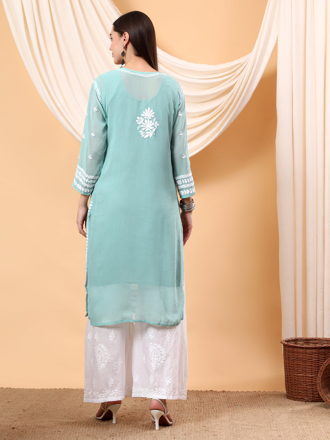 Wafa Chikankari Sheer Georgette Straight Kurta