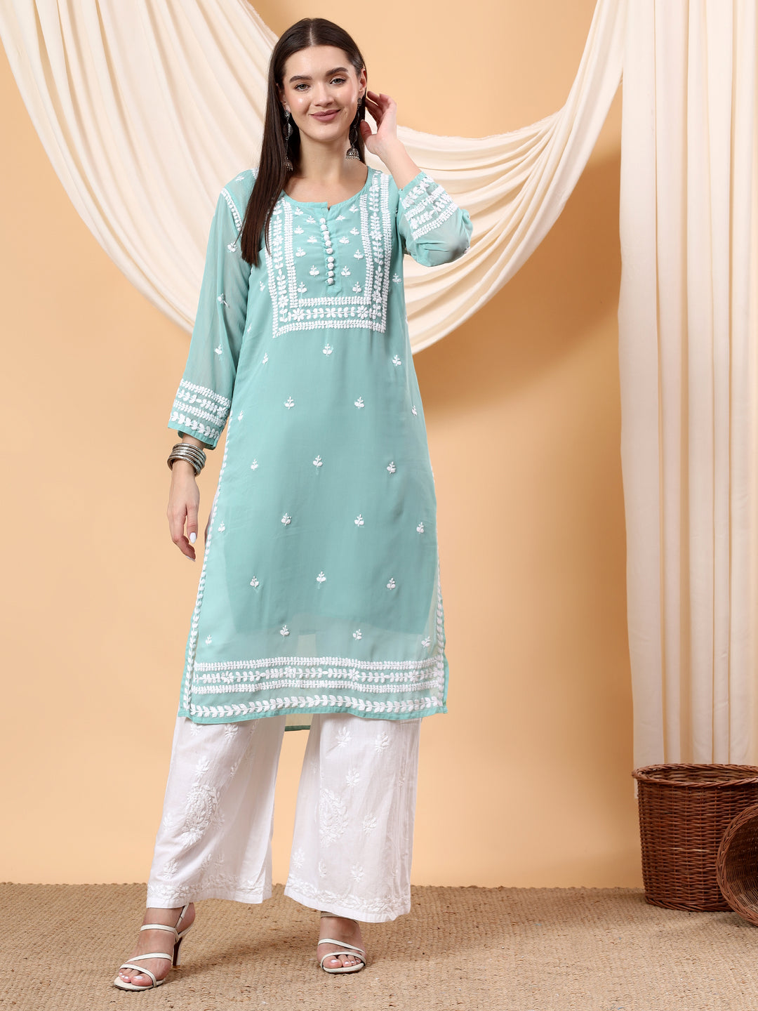 Wafa Chikankari Sheer Georgette Straight Kurta