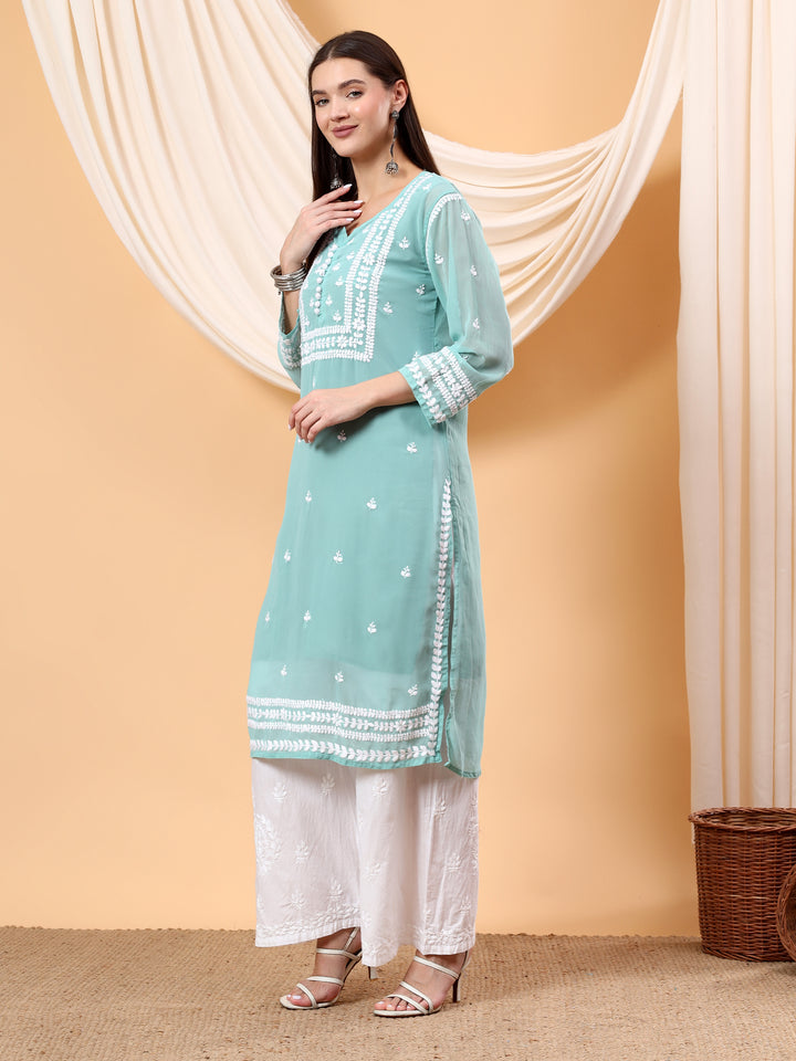 Wafa Chikankari Sheer Georgette Straight Kurta