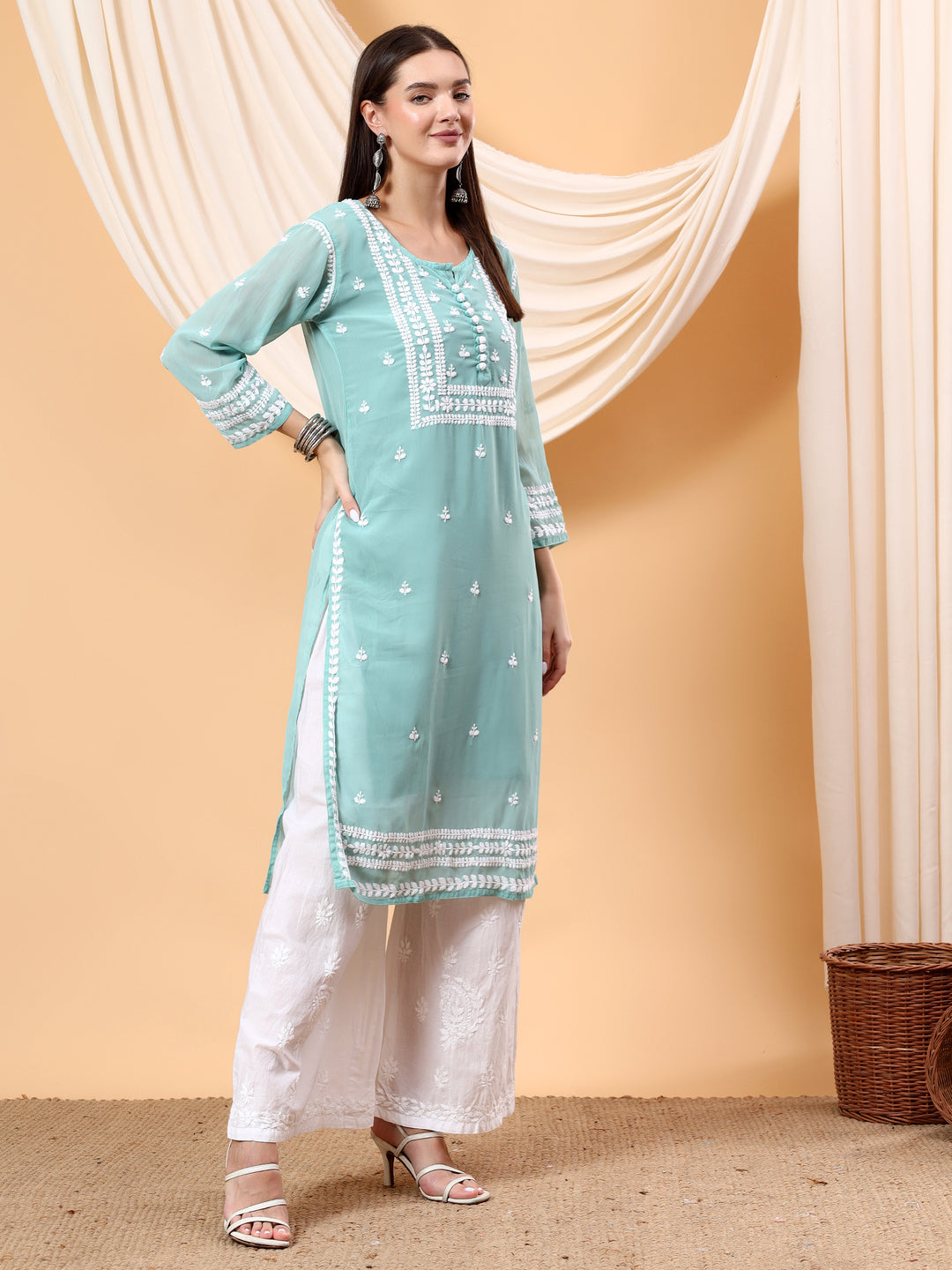 Wafa Chikankari Sheer Georgette Straight Kurta